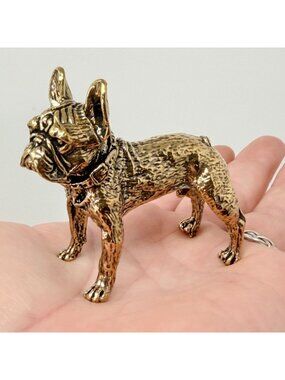 Brass French Bulldog Figurine Miniature Loyalty Totem Altar Decor 1970s Style